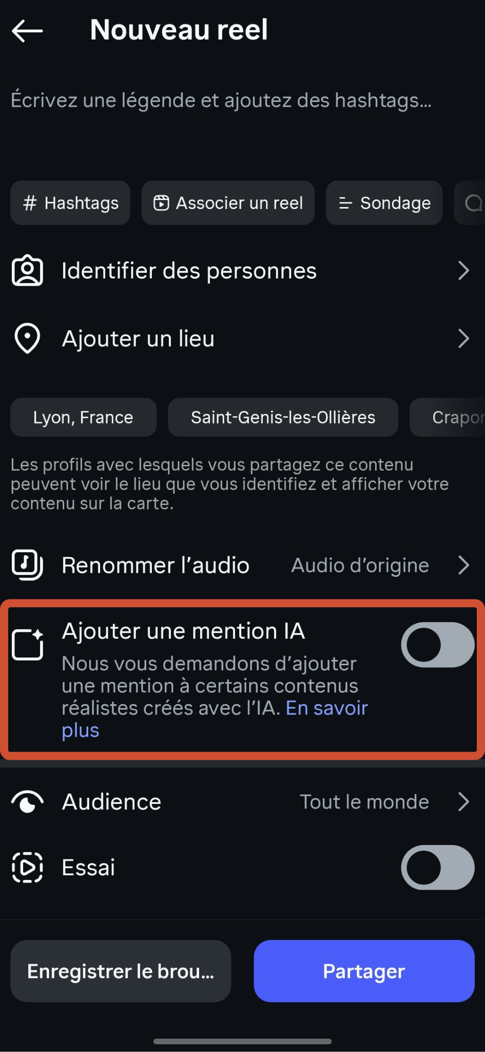 Mentionner une publication IA sur Instagram